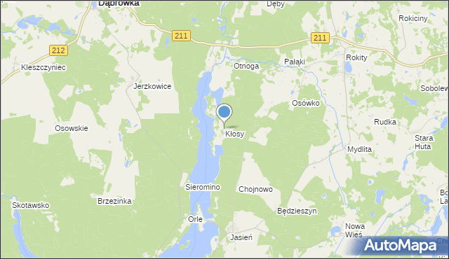 mapa Kłosy, Kłosy gmina Czarna Dąbrówka na mapie Targeo